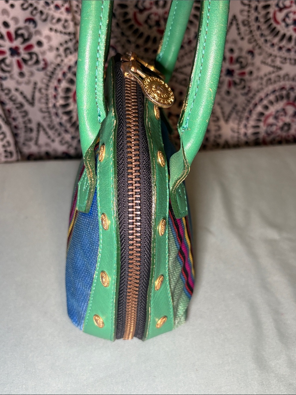 Gianni Versace Sunburst Multi-Color Striped Canvas Mini Bowler Bag - Picture 4 of 16